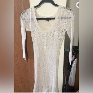 American Eagle Outfitters Cream Knit Long Sleeve Dress With Slip